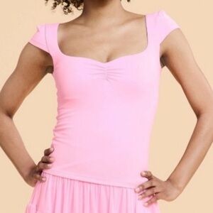 NWT Large, Blogilates - Sweetheart Baby Tee Cap Sleeve Cropped Light Pink